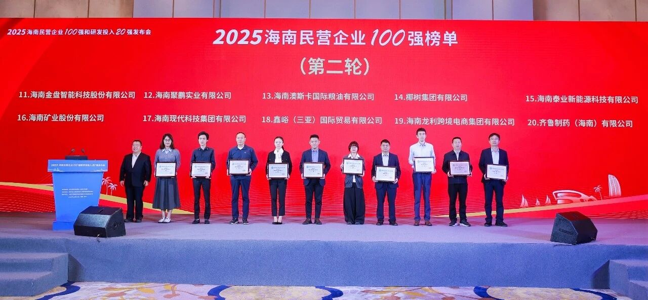 云顶集团位列2025海南民营企业100强第16位
